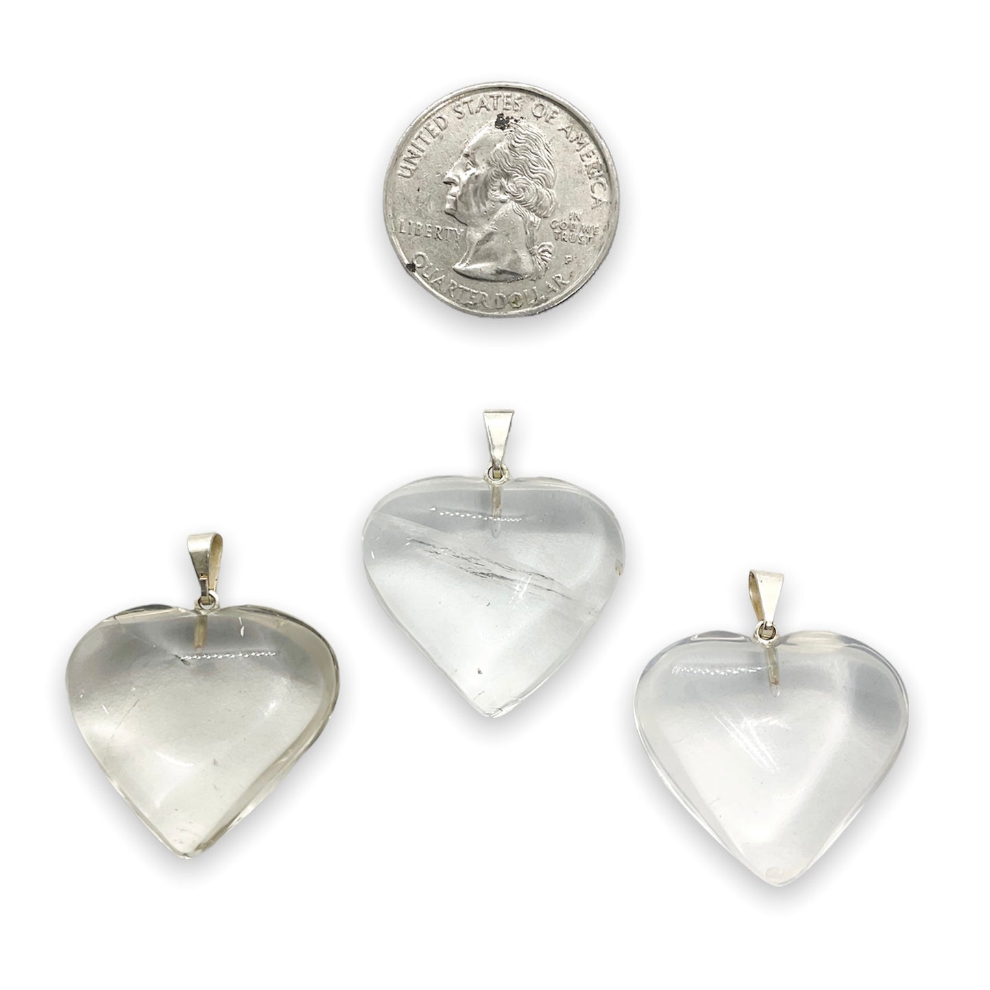 Clear quartz heart pendants